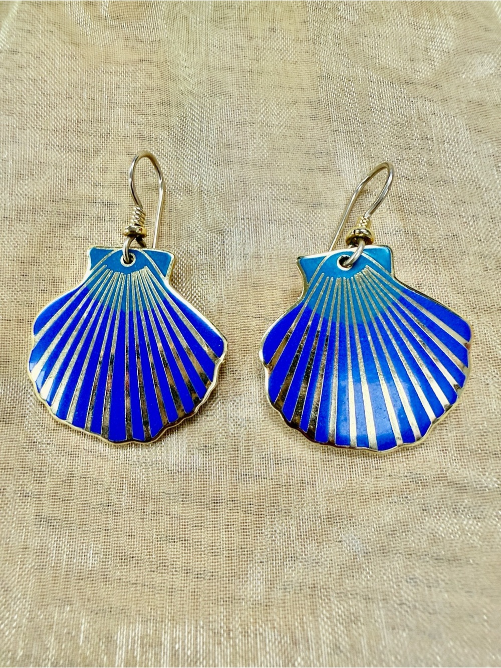 Laurel Burch Blue/Purple Shell Drop Earrings with Gold Accents